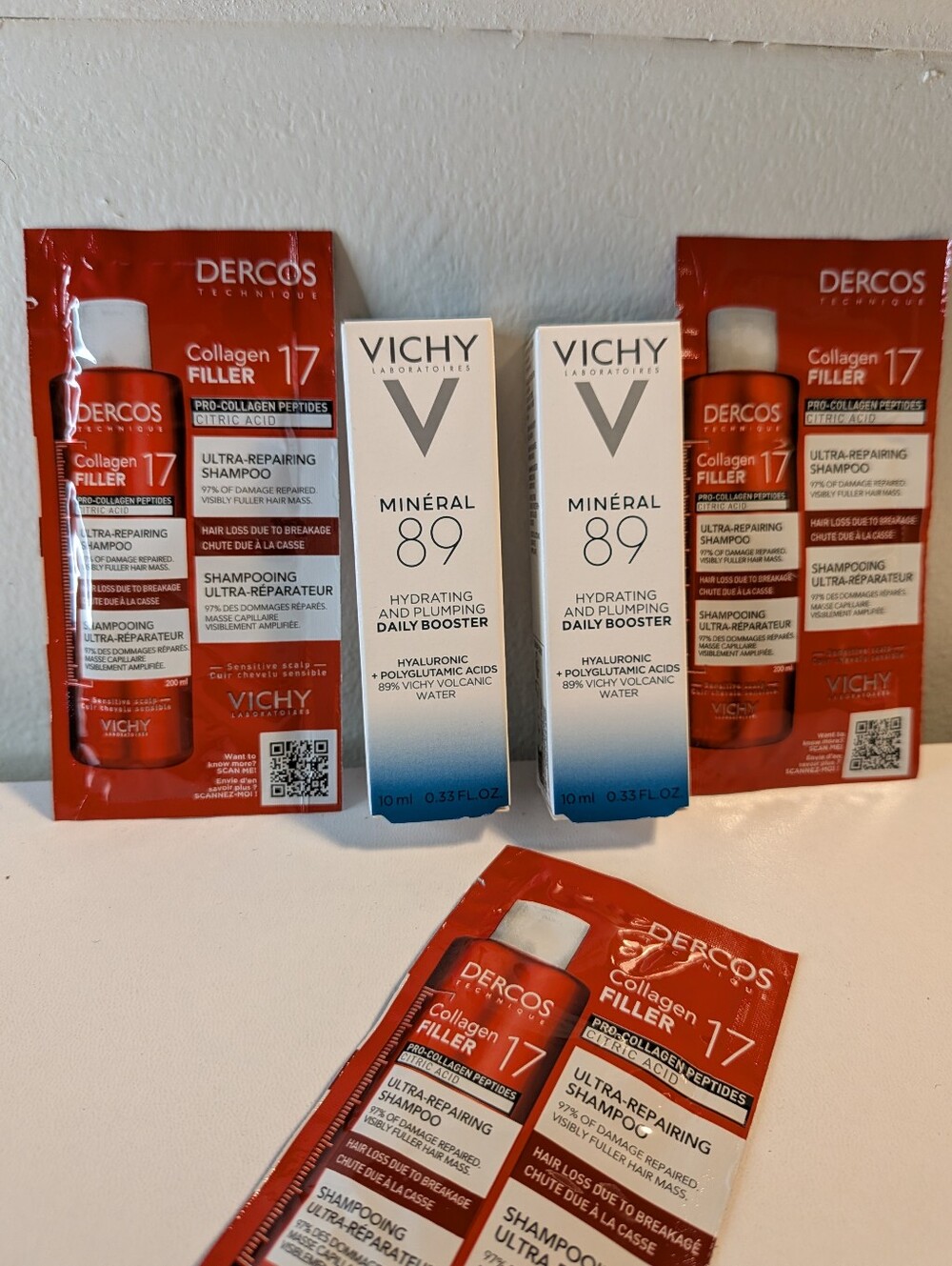 Vichy Minéral 89 Face Booster Serum & Dercos Collagen 17 Shampoo Bundle Set